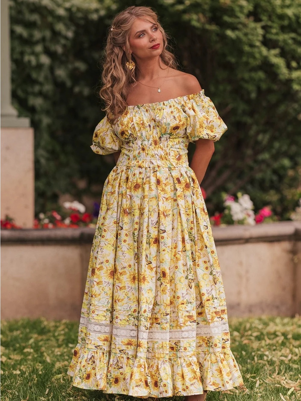 JessaKae Yellow Floral One-Shoulder Maxi Dress